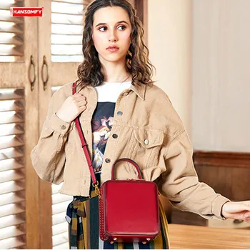 

2020 Luxury Fashion Women Handbag Slung Portable Female Shoulder Messenger Bag Genuine Leather Rivet Small Square Crossbody Bags