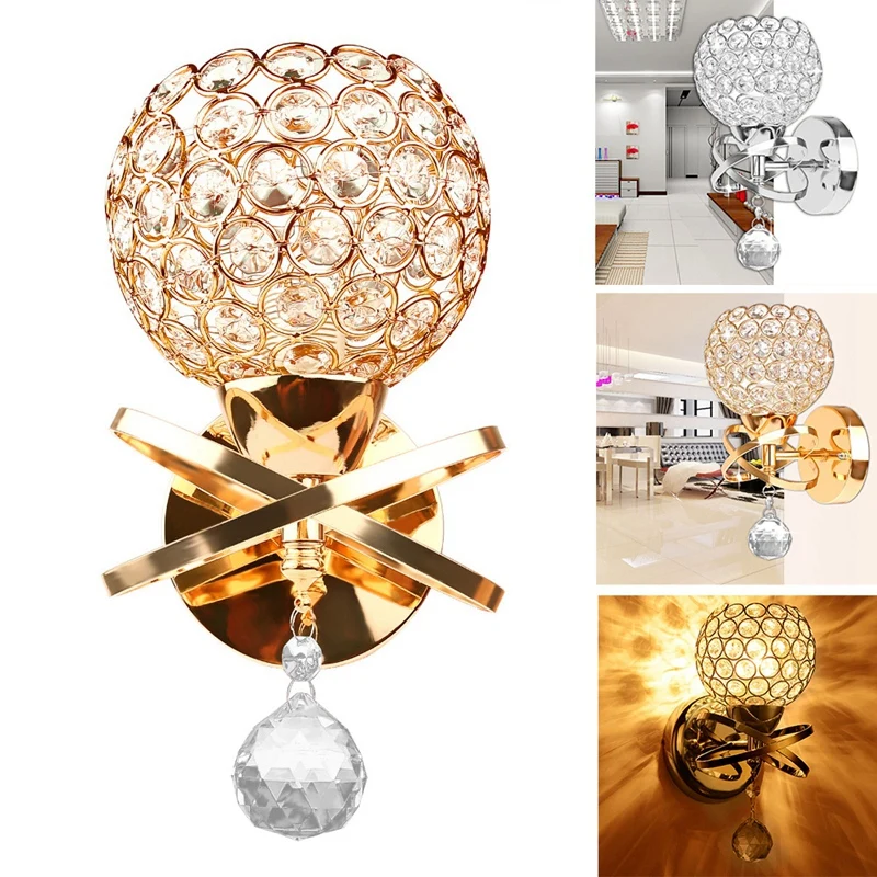 

4 Pcs Modern Style Led Wall Lamp Crystal Pendant Stair Light Holder E14 Socket(No Bulb Included)Home Decor, 2 Pcs Silver & 2 Pcs