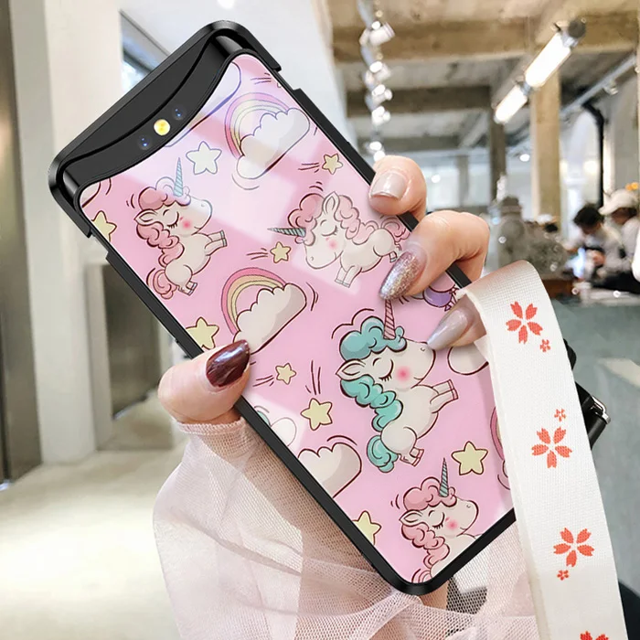 dujiaoxiaoshou OPPO Find X чехол из закаленного стекла с рисунком единорога скользящий чехол OPPO Find X Case 6,42 ''Чехлы Роскошный розовый любовь бампер FindX Fundas - Цвет: dujiaoxiaoshou