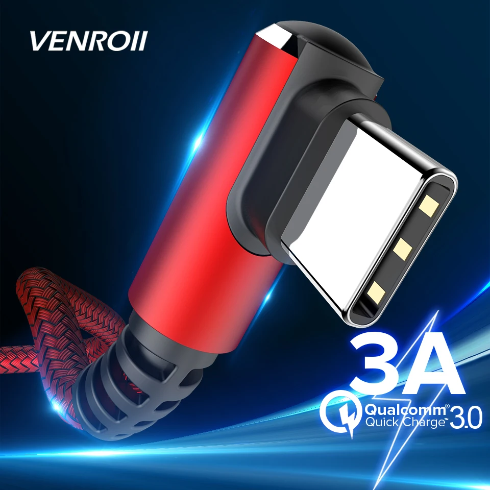 

Venroii Type C Cable for Samsung Galaxy S9 S8 Plus A50 USBC Fast Charging Type-C Cable for Xiaomi Oneplus 6t 7 Pro Mobile Phone