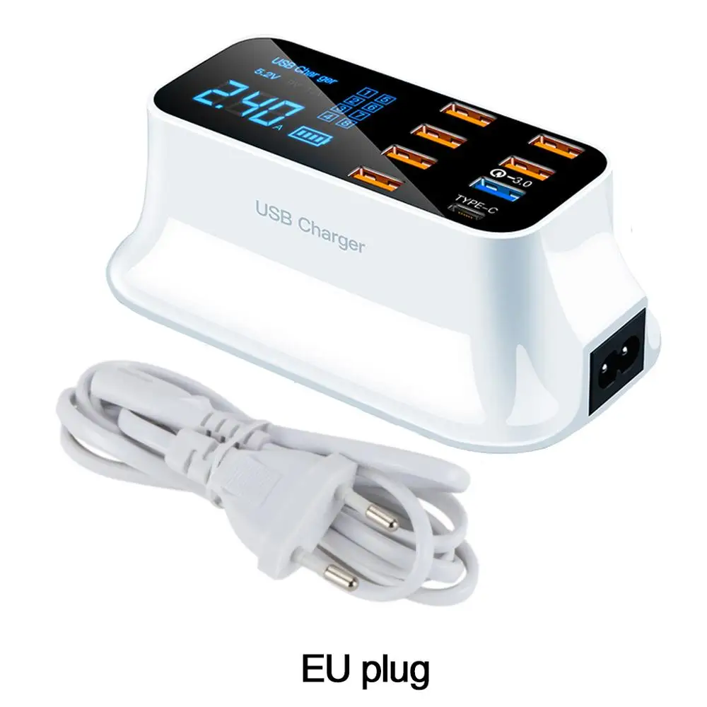 Цифровой ЖК дисплей Быстрая зарядка QC3.0 8 портов USB мобильный телефон смарт