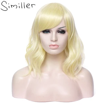 

Similler Gold Short Wavy Synthetic Hair Wigs for Women High Temperature Fiber Cosplay Wig Party Costume