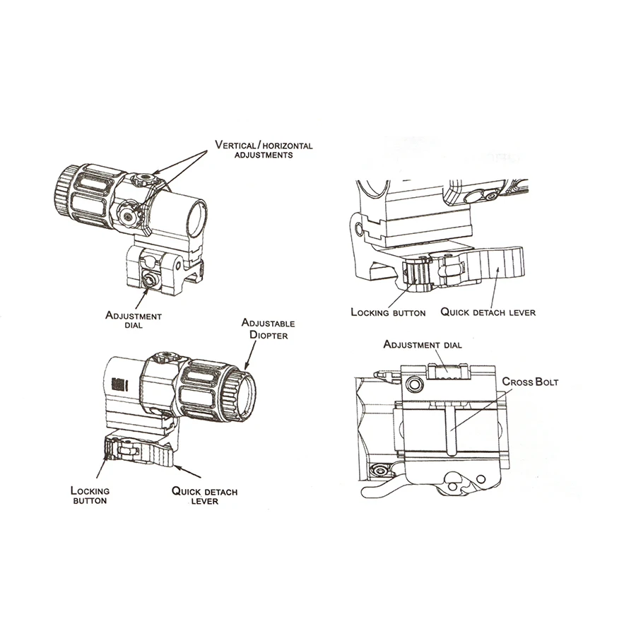 Luneta de Mira Tática G43 3x com Interruptor de Juntas Laterais Montagem qd Apto para Trilho de 20 mm Arma de Rifle Acessórios de Riflescope Lunetas Riflescopes 10 Luneta de mira tática g43, 3x, com