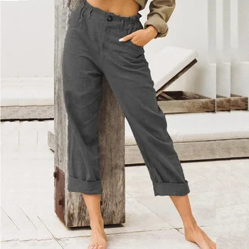 

WEPBEL Women Pants High Waist Fashion Cotton and Linen Casual Plus Size Solid Color Trousers High Waist Straight Pants