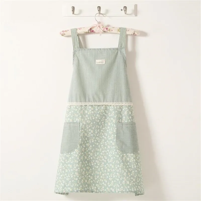 

Priinting Cotton Polyester Apron Woman Adult Bibs Home Cooking Baking Coffee Shop Cleaning Aprons Kitchen Tools With 2 Pockets