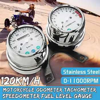 

Motorcycle Tachometer Odometer Instrument Stainless Steel Vintage Motorcycle Odometer Tachometer with LED Indicator Light