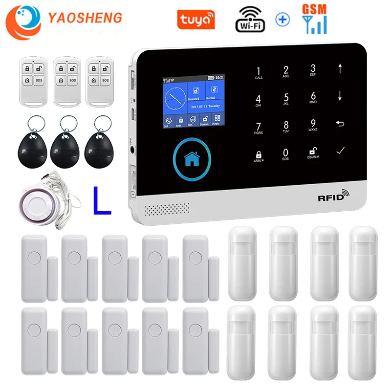 433MHz Wireless WIFI GSM Home Security Alarm System For Tuya Smart Life APP With Motion Sensor Compatible Alexa & Google |