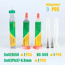 Tube à aiguille Sn42Bi58 pâte à souder NC 559 ASM Flux de soudure Sn63pb37 0.8mm paquet de soudage 3 pièces