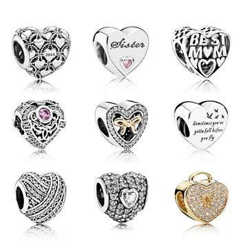 

NEW 100% 925 Sterling Silver Interlocking Love Heart Beads Fit Original Charm Bracelet DIY bracelet The factory wholesale