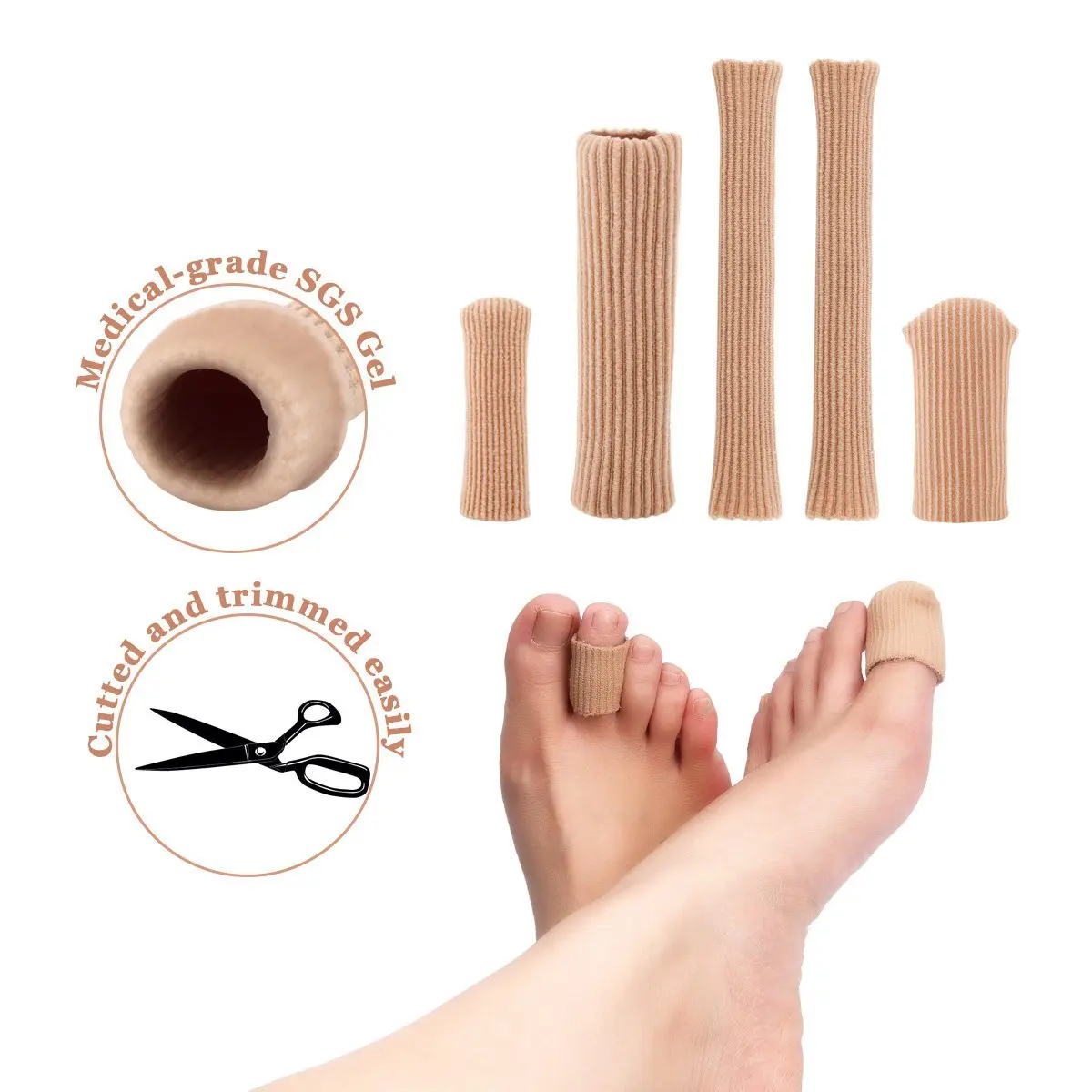 

5Pcs Tube Sleeve Set Toe Finger Separators Silicone Gel Moisturizing Foot Pain Relief Protector for Toe Bunion Corn Callus