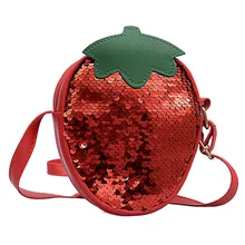 Детские сумки через плечо с блестками, клубничкой, ананасом, для девочек, ПУ, Круглый, сумка через плечо, сумки, сумки с фруктами, подарки