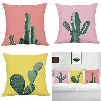 

Plant Cactus Pattern Cotton Linen Pillow Case Waist Cushion Case fpr Office Home Sofa Chair Seat Room Decor