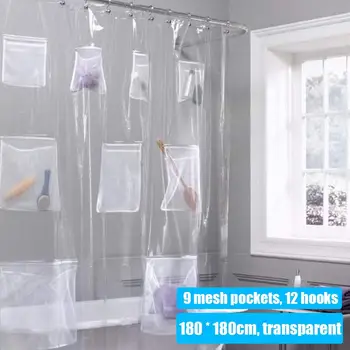 

Bathroom Curtain PVC Toilet Waterproof Eco-Friendly Window Curtains Quick Dry Mesh Pockets Curtain Home Hooks Decoration