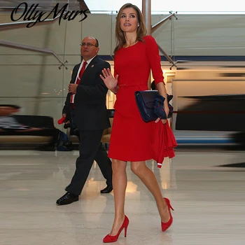 

New Autumn Runway High Quality Women'S Fashion Party Casual Workplace Vintage Elegant Chic Red Round Neck Pencil Dress