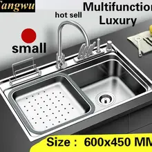 Роскошная кухонная раковина с одним лотком, изысканная посуда, 304 нержавеющая сталь, горячая Распродажа, маленькие 600x450 мм