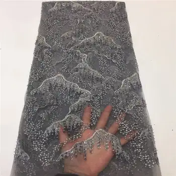

Nigerian Lace Fabric 5Yards High Quality Sequins Nigerian mesh Laces Fabrics For Women Hot Sale French Mesh Lace FabricHX1560-2