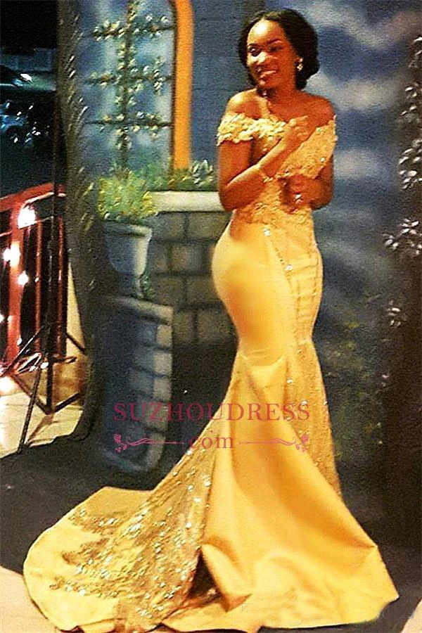 Африканские нигерийские желтые платья русалка выпускного вечера c оголенными плечами кружева блестками атласные вечерние выпускные платья арабские Бальные платья