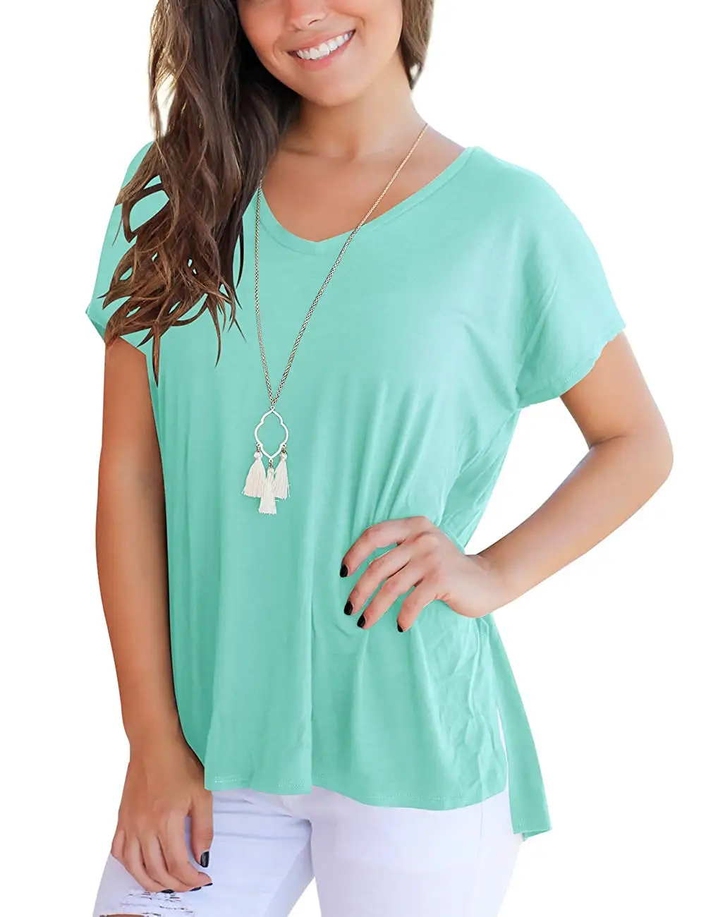

Women's Short Sleeve High Low Loose T Shirt Basic Tee Tops with Side Split Gothic