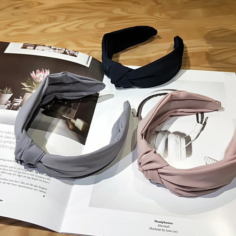 

Solid Color Wide Side Hair Hoop Bow Knot Headbands for Women Simple Fabric Cloth Cross Girl Hairband Women Hair Accessories Gift