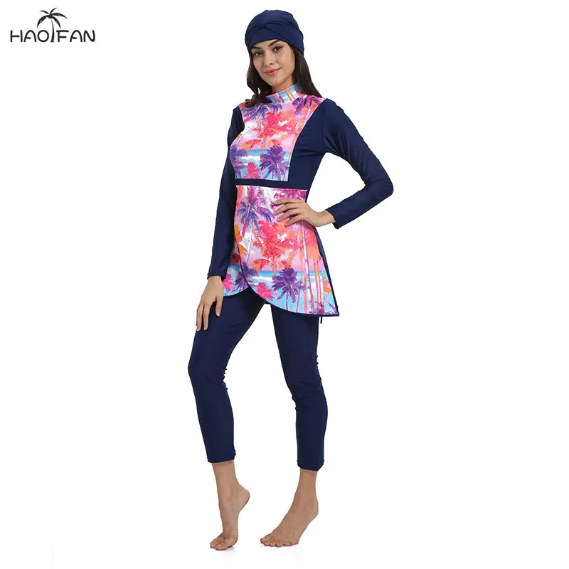 Haofan 2020 Muslim Swimwear Women Modest Patchwork Hijab Long Sleeves Sport Swimsuit Islamic Muslimah Burkinis Wear Bathing Suit Muslim Swimwear Aliexpress
