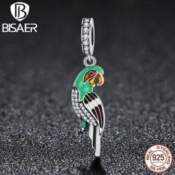 

BISAER Sterling Silver 925 Colorful Pendant Smart Parrot Charms Fit Pan Original Bangles & Bracelets Jewelry HSC218