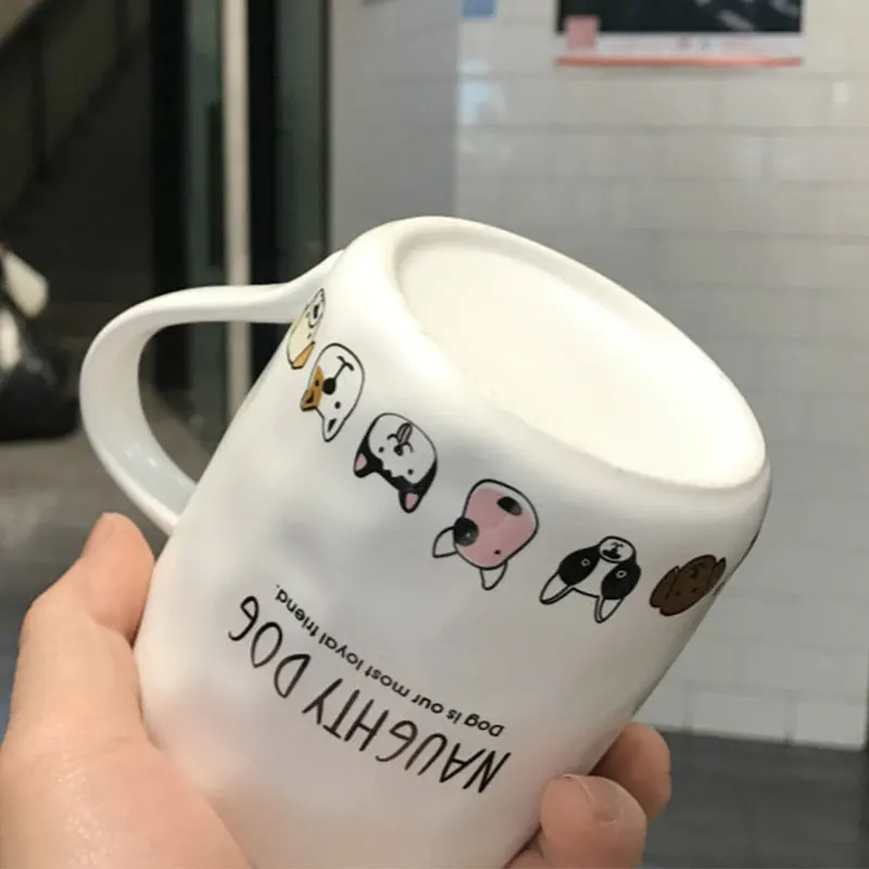 Мультяшный щенок керамическая чашка с крышкой креативная кружка для завтрака с ложкой молочные чашки милые домашние кружки офисная кофейная кружка посуда для напитков подарки
