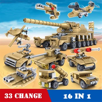 

16 in 1 Toys Building Military Pazer Tank Army Vehicle Aircrafts War Plane Fighter Jet Armored Car Building Blocks Educationg To