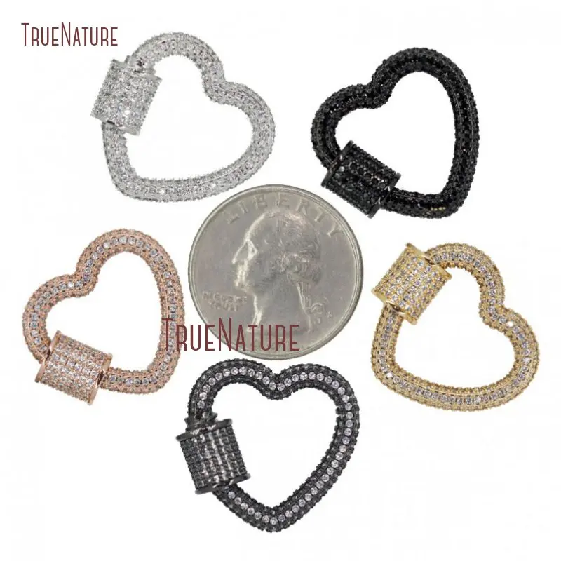 

Pave Screw Clasp Lock Carabiner Pave Lock Rose Gold Silver Gunmetal Heart Clasp CZ Micro 23x22mm FC27975