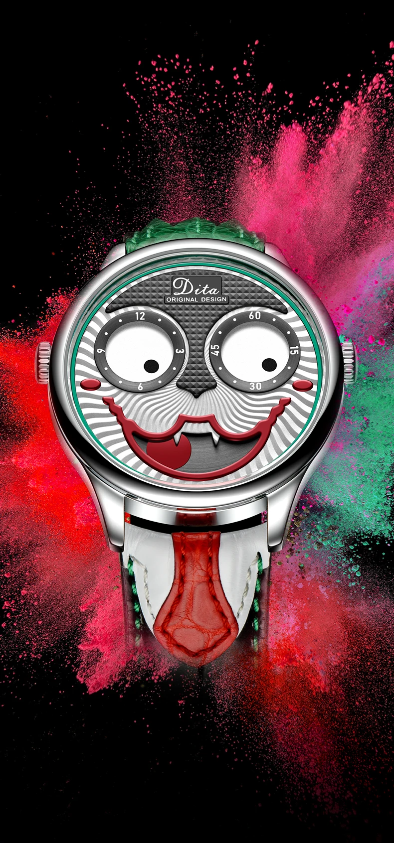 Unique Joker Face Dial Design Leather Strap Sports Watches