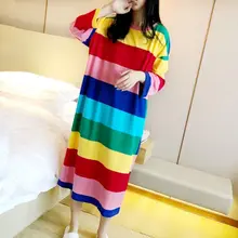 Special Offers 2019 Autumn Winter Ladies Rainbow Striped Loose Long Nightdress Home O Collar Long-sleeved Nightdress Special Offers 2019 Autumn Winter Ladies Rainbow Striped Loose Long Nightdress Home O Collar Long-sleeved Nightdress