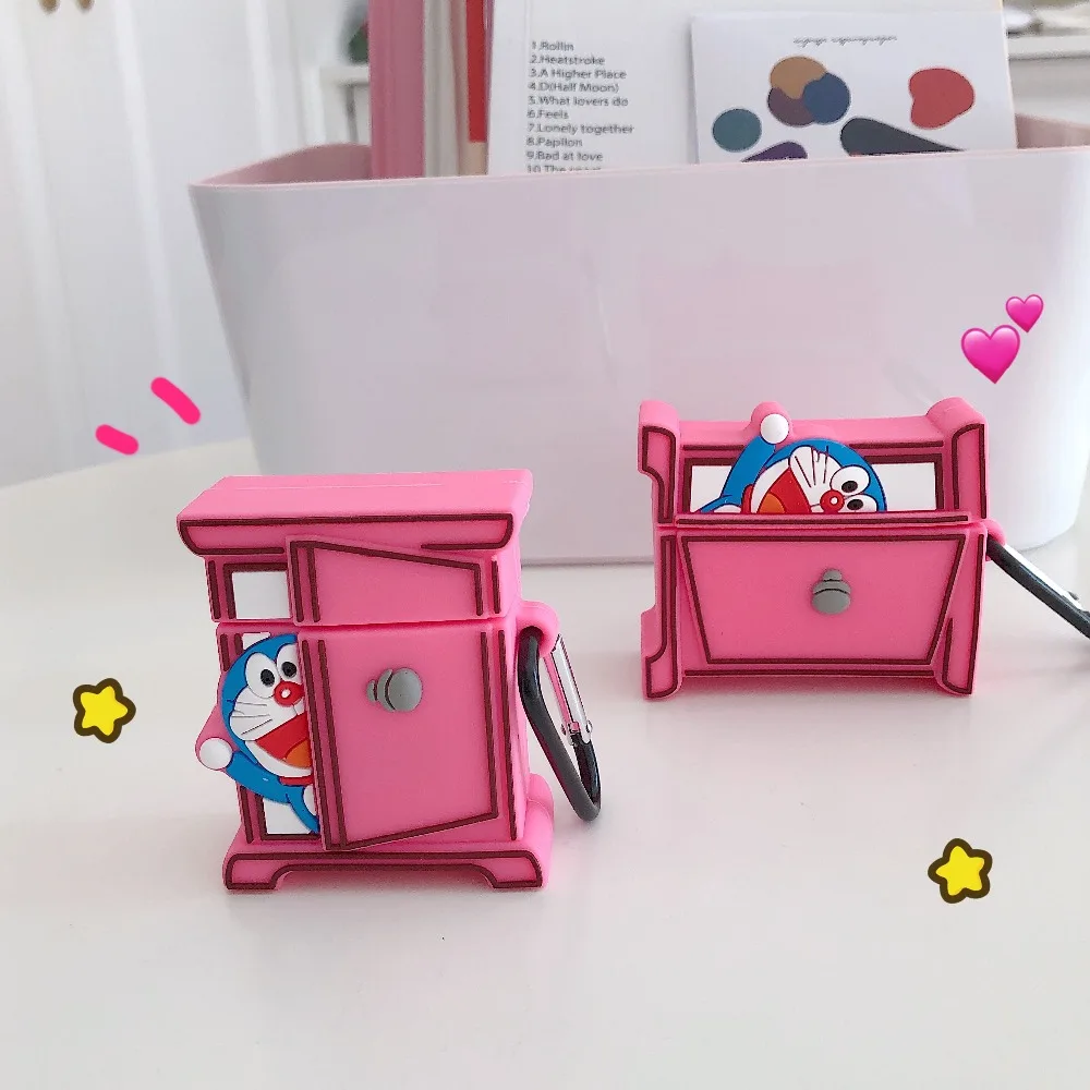 Doraemon мультфильм 3D Размер двери беспроводной Bluetooth чехол для наушников для Apple AirPods 2 1 Pro силиконовая зарядка