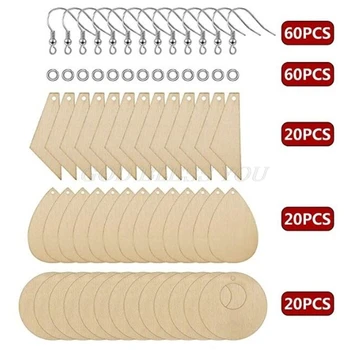 

60pcs/set Unfinished Wooden Earring Drop Pendant with Hook Jump Rings for Charms DIY Jewelry Making Drop Shipping