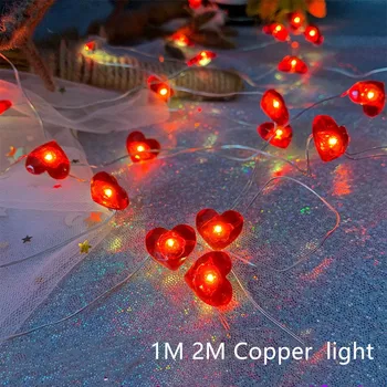 

2 Pack 1/2M Silver Wire Red Hearts Copper String Lights Warm white decoration for Comping Party Wedding Lights Battery Operated