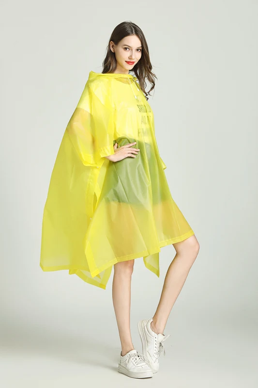 Женское стильное прозрачное дождевик 145*68 см, экологический плащ из этиленвинилацетата для походов, путешествий, переносная непроницаемая накидка, дождевик - Цвет: Цвет: желтый
