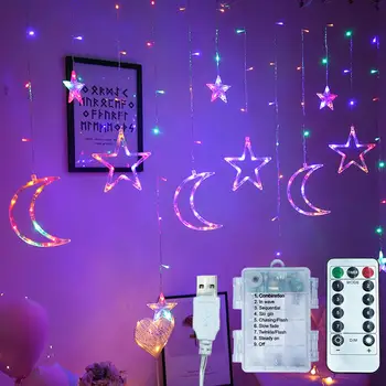 

Wireless remote control USB AA battery 3.5m LED Christmas star curtain light outdoor / indoor garland Star Moon Fairy Light