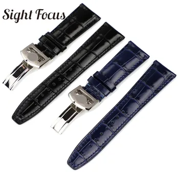 

Curved End Calf Leather 22MM Watch Strap for IWC PILOT Mark PORTOFINO Watchband Folding Clasp Black Coffee Blue Bracelet for Man