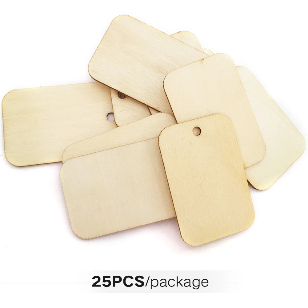 25pcs Незавершенный пустой Свадебный деревянный ручной работы DIY фестиваль ремесла прямоугольник этикетка карты изготовление с веревкой многофункциональный подарок висячая бирка - Цвет: 25pcs