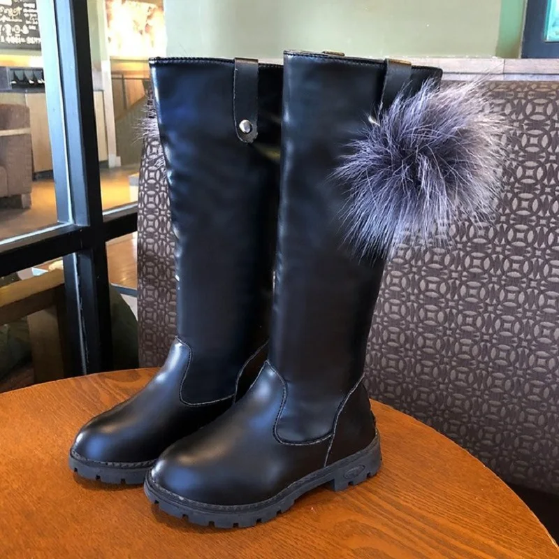 

2019 New Waterproof Shoes Winter High Tube Fashion Snowboots Girls Black Kids Leather Boots Child 3 4 5 6 7 8 9 10 11 12 Years