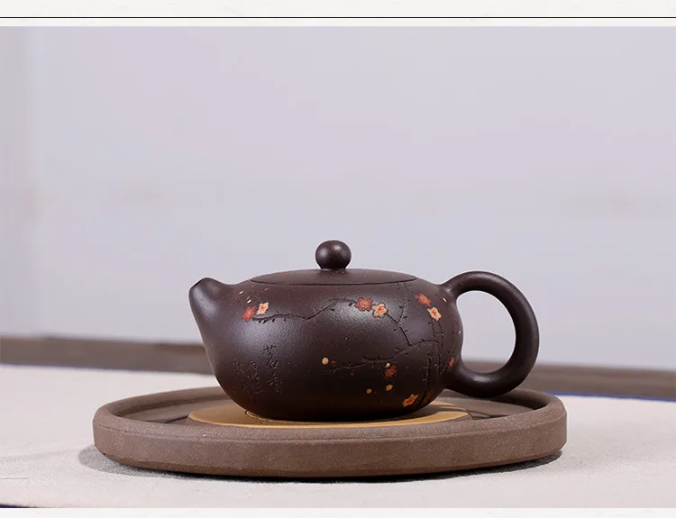 Raw Ore Black Red Clay Plum Flat Beauties Pot a Generation of Delivery Carving-Large Size Yixing Clay Teapot Batch Manufacturers