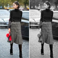 Женская новая юбка Клетчатая Шерстяная Юбка осень и зима труба уличная юбка Женская Повседневная клетчатая юбка длиной до лодыжки Горячая