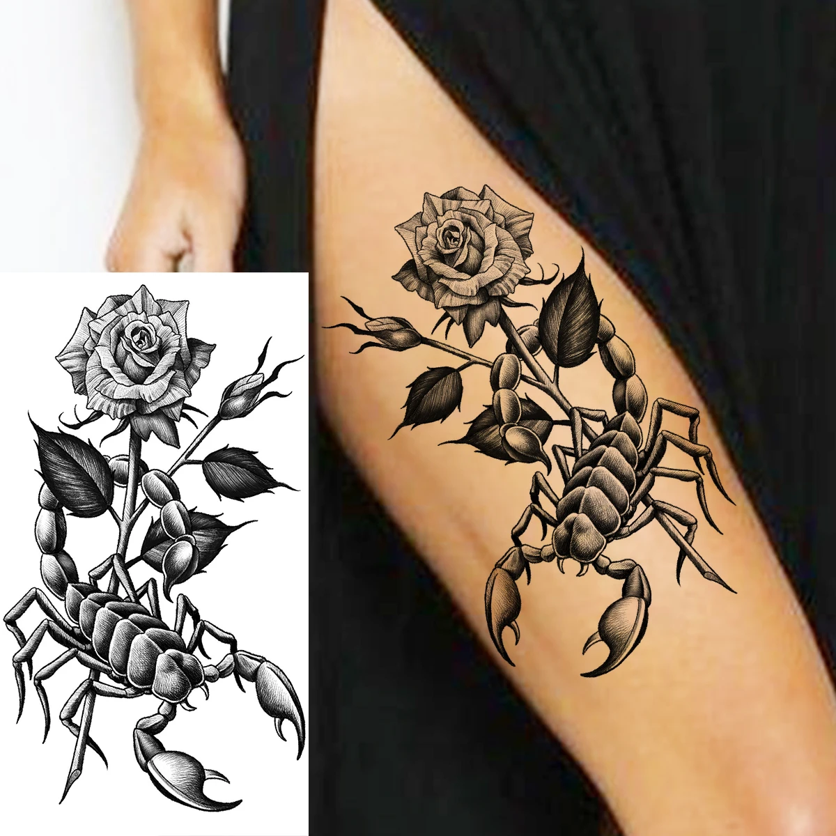 Tatouage Scorpion Homme Avant Bras Tatouage temporaire de Scorpion noir pour femmes et hommes, autocollant  réaliste de fleur de squelette de Vampire, faux tatouage Sexy pour les bras  et les jambes, beauté | AliExpress