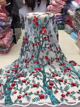 

2019 High Quality White African Lace Fabrics/French Net Embroidery Sequins 3 D Flowers Tulle Lace Fabric French Lace Fabric