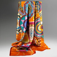 Женский шарф из натурального шелка, квадратный брендовый платок и палантины для женщин, хиджаб бандана, винтажный квадратный шелковый шарф с принтом, 90*90 см