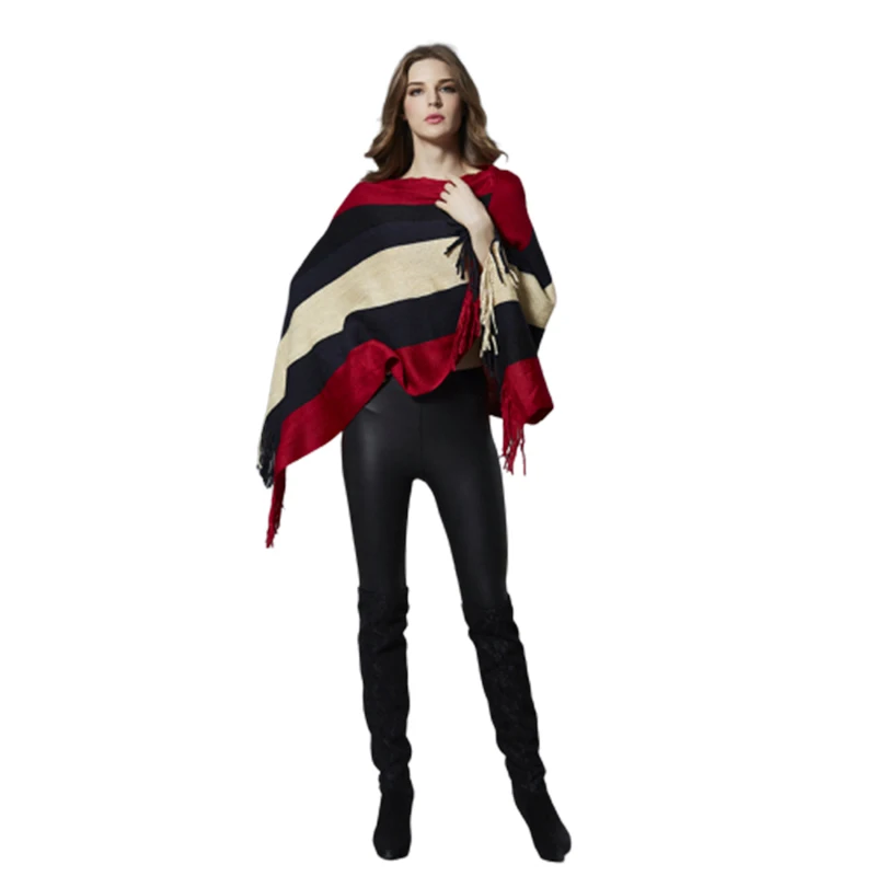 Женский свитер с v-образным вырезом, необычное пальто с кисточками, вязаные пуловеры на зиму и весну, женские свитера, пончо, вязаные плащи, плащ - Цвет: Красный