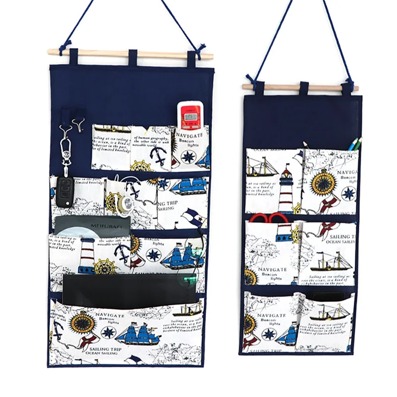 

British Style Pattern Door Wall Cotton Linen Hanging Storage Bag Jewelry Cosmetic Sundries Organizer Home Decor Accessories HF