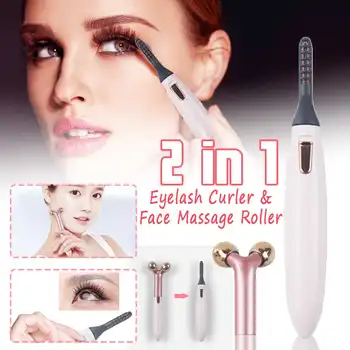 

2 in 1 Electric Heated Eyelash Curler Face Massage Roller Thin face Eyelash Natural Curling Bushy Long Lasting Beauty Instrume