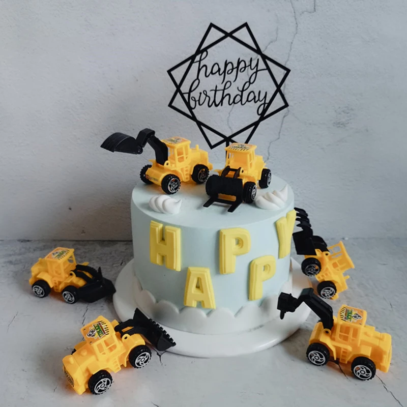 6 Pcs DIY Engineering Yellow Vehicle Collection Birthday Cake Decorations Party | Дом и сад
