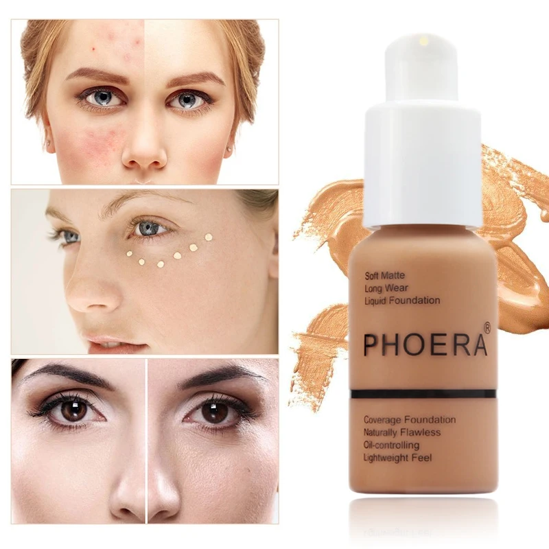

PHOERA Liquid Foundation Concealer Facial Base Cream Brighten Moisturizer Face Long Oil Control Mineral Whitening Makeup TSLM1