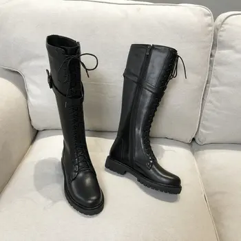 

Fashion Newest Quality High Winter Boots 2020 Autumn Platform Shallow 3.5cm Heels Office Lady Shoes Woman