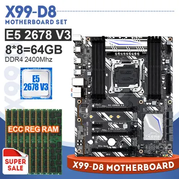 

LGA2011 V3 X99 D8 Motherboard With E5 2678 V3 processor CPU 8PCS 8GB DDR4 2400MHZ ECC REG Memory NVME M.2 Wifi Slot